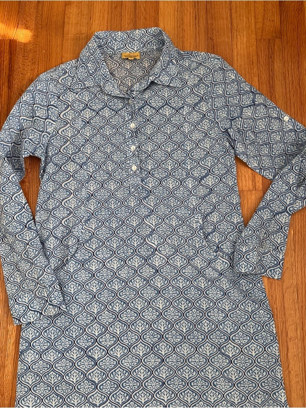 Roberta Roller Rabbit Blue and White Printed Long-Sleeve Dress